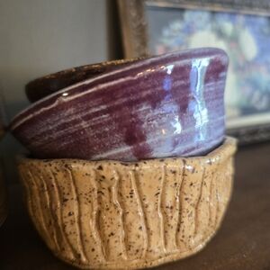Handcrafted Ceramic Bowls - Purple and Tan